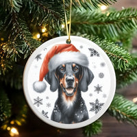 Santa Hat Dachshund Ceramic Ornament, Black and Tan Dachshund Christmas Ornament, Dachshund Dog Holiday Tree Ornament, Dog Lover Present