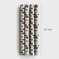 Stocking Candy Cane Gift Wrap, Watercolor Christmas Tree Wrapping Paper, Traditional Holiday Wrapping Paper, Festive Gift Wrap Paper Roll