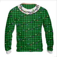 Humorous Hairy Chest Holiday Sweater, Hairy Chest Christmas Lights Ugly Sweater, Green Plaid Xmas Crewneck Sweater, Humorous Holiday Present