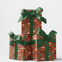 Festive Red Dog Holiday Gift Wrap, Irish Setter Christmas Wrapping Paper, Winter Holly Dog Wrapping Paper Roll, Xmas Dog Lover Gift Wrap