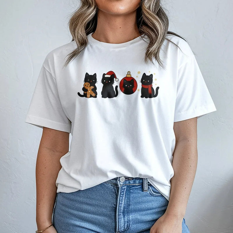 Festive Holiday Cat Christmas Shirt, Black Cat Christmas T-Shirt, Adorable Kitten Xmas Graphic Tee, Retro Christmas Cat T-Shirt, Cat Lover Present