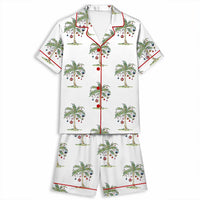 Palm Tree Holiday Satin Pajamas, Tropical Christmas Pajama Set, Beach Christmas Sleepwear, Summer Xmas Loungewear Present