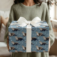Winter Snowflake Wrapping Paper, Otter Gift Wrapping Paper, Adorable Animal Holiday Wrapping Paper, Christmas Gift Wrap for Otter Lovers