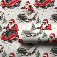 Humorous ATV Santa Gift Wrap, Santa Snowmobile Wrapping Paper, Watercolor Winter Sports Paper, Christmas Outdoor Wrapping Paper Roll