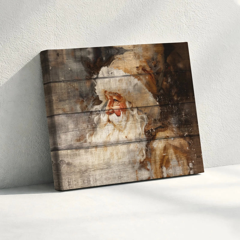 Vintage Holiday Santa Portrait Canvas Print, Rustic Santa Claus Canvas Wall Art, Farmhouse Christmas Canvas, Seasonal Winter Decor Present