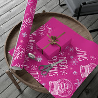 Merry Christmas Snowflake Gift Wrap, Pink Snow Globe Wrapping Paper, Adorable Holiday Pattern Wrapping Paper, Festive Xmas Gift Wrapping Paper