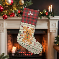 Red Plaid Cuff Holiday Stocking, Personalized Gingerbread Bear Christmas Stocking, Velboa Custom Christmas Stocking, Comfy Family Xmas Decor