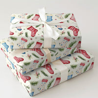 Watercolor Holly Holiday Gift Wrap, Christmas Stocking Wrapping Paper, Winter Botanical Wrapping Paper Roll, Festive Pine Xmas Present Wrap