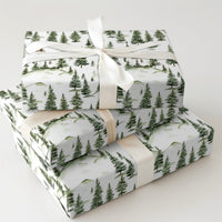 Watercolor Pine Forest Gift Wrap, Country Church Wrapping Paper, Rustic Chapel Present Wrap, Religious Christmas Holiday Paper