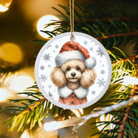 Santa Hat Puppy Tree Ornament, Poodle Christmas Ornament, Adorable Dog Breed Ceramic Ornament, Festive Holiday Pet Keepsake, Dog Lover Present