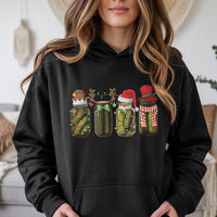 Humorous Holiday Pickle Hoodie, Christmas Pickle Hoodie, Mason Jar Foodie Hooded Sweatshirt, Retro Christmas Pickle Pullover, Winter Xmas Present