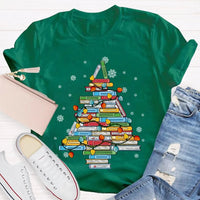 Bookish Holiday T-Shirt, Christmas Tree Books Shirt, Festive Reading Christmas Tee, Winter Book Lover Graphic Shirt, Christmas Reader Present