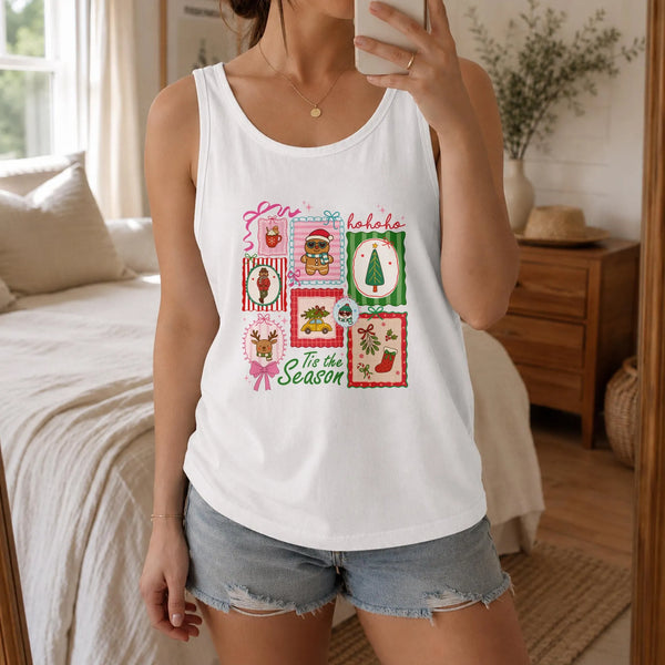 Gingerbread Reindeer Holiday Sleeveless Shirt, Tis the Season Christmas Tank Top, Adorable Festive Top, Holiday Season Presen
