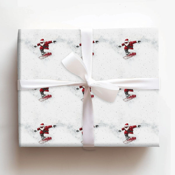 Snowboard Christmas Wrapping Paper, Snowboarding Santa Wrapping Paper, Extreme Sports Holiday Gift Wrap, Winter Sports Gift W