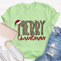 Cheetah Holiday Graphic Tee, Leopard Print Merry Christmas Teacher Shirt, Festive Animal Print Teacher Shirt, Teacher Xmas Present Tee