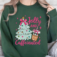 Coffee Lover Christmas Crewneck, Jolly and Caffeinated Christmas Sweatshirt, Humorous Xmas Coffee Sweater, Festive Holiday Coffee Pullover