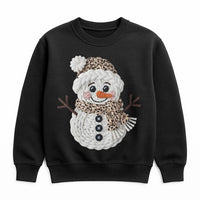 Faux Knit Winter Sweater, Leopard Print Snowman Sweatshirt, Adorable Christmas Holiday Crewneck, Retro Xmas Sweatshirt, Holiday Present for Her