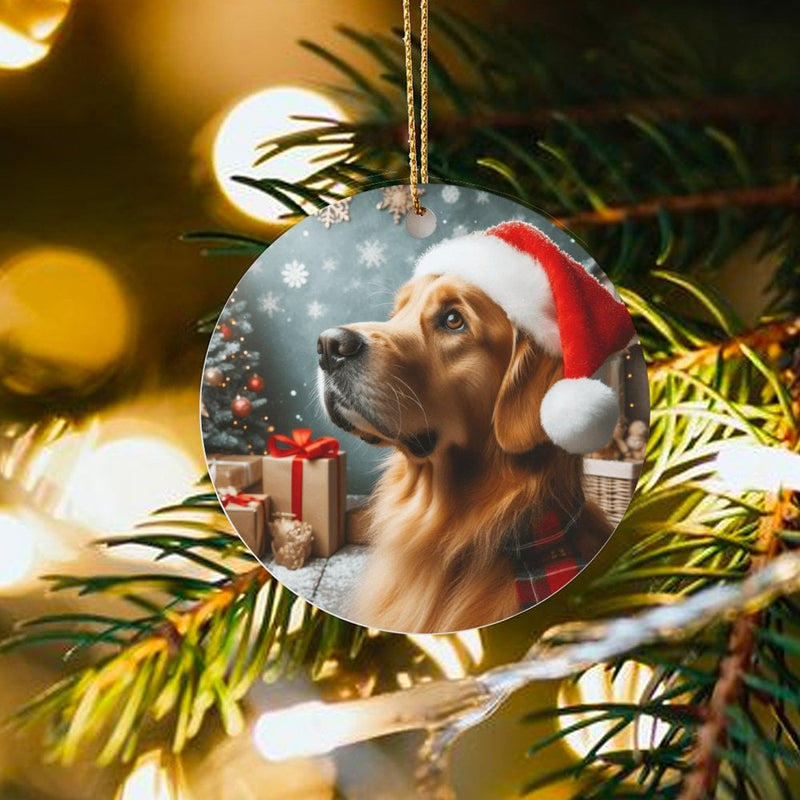 Santa Hat Dog Ornament, Golden Retriever Christmas Ornament, Golden Retriever Tree Ornament, Holiday Pet Keepsake, Dog Lover Christmas Present
