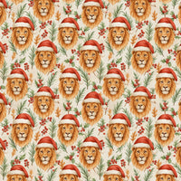 Santa Hat Safari Gift Wrap, Lion Christmas Wrapping Paper, Festive Wildlife Wrapping Paper, Adorable Animal Present Wrap, Holiday Xmas Present Roll