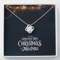 Love Knot Pendant Necklace, First Christmas Necklace for Wife, 14k White Gold Finish Jewelry, Romantic Newlywed Holiday Present for Her
