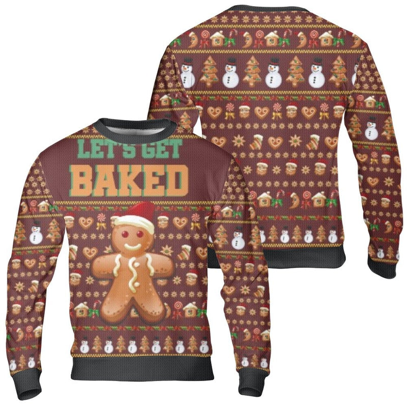 Humorous Gingerbread Christmas Sweater, Lets Get Baked Ugly Christmas Sweater, Adorable Baking Holiday Sweater, Retro Xmas Party Crewneck Present