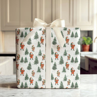 Snowy Pine Forest Gift Wrap, Hiking Santa Christmas Wrapping Paper, Outdoor Adventurer Holiday Wrapping Paper, Hiker Winter Gift Wrap Roll