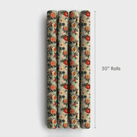 Poinsettia Ornament Gift Wrap, Vintage Christmas Wrapping Paper, Pine Branch Holiday Wrapping Paper, Classic Botanical Christmas Gift Wrap