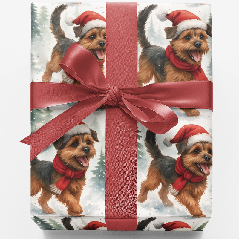 Snowy Pine Winter Dog Gift Wrap, Border Terrier Christmas Wrapping Paper, Canine Breed Present Paper, Dog Lover Xmas Wrapping Paper