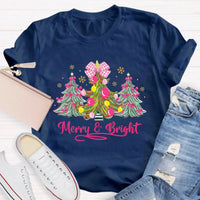 Merry and Bright Holiday Graphic Tee, Bow Christmas Tree Teacher Shirt, Adorable Teacher Christmas T-Shirt, Winter School Holiday Present