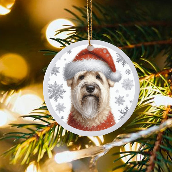 Santa Hat Dog Ornament, Wheaten Terrier Christmas Ornament, Adorable Ceramic Puppy Ornament, Festive Holiday Tree Decor, Dog 