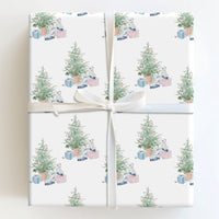 Watercolor Winter Gift Wrap, Christmas Tree Ice Skates Wrapping Paper, Pastel Holiday Paper, Festive Xmas Wrapping Paper, Winter Skater Present