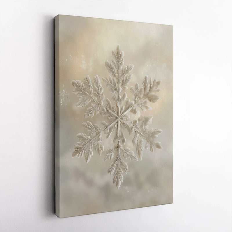 Minimalist Winter Botanical Canvas Print, Snowflake Wall Art Digital Download, Neutral Beige Christmas Poster, Neutral Holiday Decor