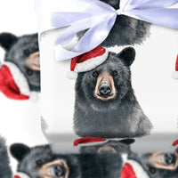 Woodland Animal Gift Wrap, Santa Hat Black Bear Christmas Wrapping Paper, Rustic Bear Holiday Wrapping Paper, Festive Winter Wildlife Paper
