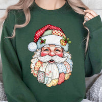 Vintage Quilt Style Santa Sweatshirt, Patchwork Santa Sweatshirt, Retro Holiday Crewneck Sweatshirt, Comfy Christmas Pullover, Xmas Present