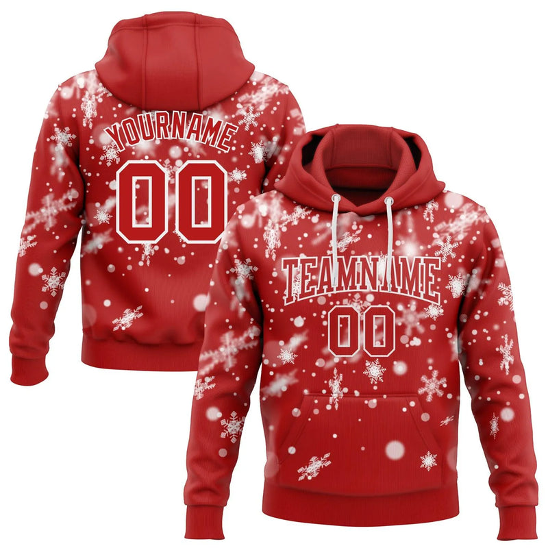 Holiday Winter Personalized Name Number Hooded Sweatshirt, Custom Christmas Snowflake Hoodie, Custom Xmas Sports Fan Pullover Present