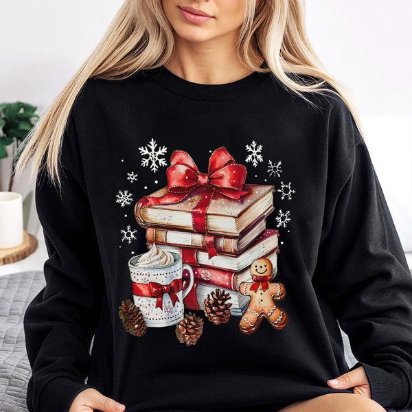 Comfy Holiday Reading Sweatshirt, Christmas Books Sweatshirt, Book Lover Xmas Sweatshirt, Bookish Reader Winter Crewneck Pull