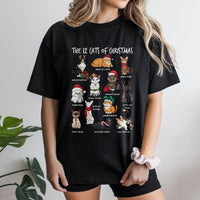 Festive Feline Holiday Graphic Tee, 12 Cats of Christmas T-Shirt, Humorous Kitten Xmas Shirt, Adorable Cat Lover Winter Graphic Top