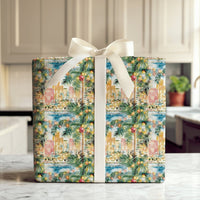 Beach City Skyline Gift Wrap, Tropical Christmas Wrapping Paper, Coastal Holiday Gift Wrapping Paper, Palm Tree Present Wrap, Holiday Wrap