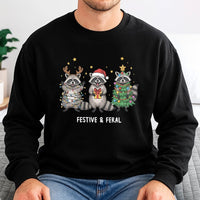 Humorous Trash Panda Christmas Sweater, Festive and Feral Raccoon Sweatshirt, Holiday Raccoon Crewneck Pullover, Animal Lover Xmas Sweatshirt