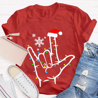 ASL Snowflake Holiday Lights Shirt, Sign Language Christmas T-Shirt, Deaf Community Graphic Tee, ASL Christmas Tee