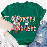 Festive Holiday Graphic Tee, Merry and Bright Tie Dye Tree Shirt, Christmas Tree T-Shirt, Retro Xmas Party Top, Family Holiday Present Tee
