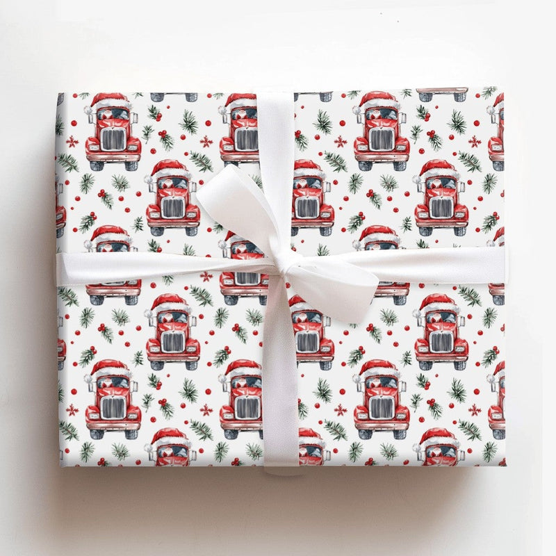 Christmas Trucker Gift Wrap, Santa Driving Semi Truck Wrapping Paper, Holiday Truck Driver Wrapping Paper Rolls, Festive Xmas Paper Present