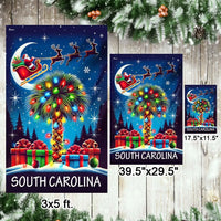 Santa Sleigh Palmetto Tree Yard Flag, South Carolina Christmas Garden Flag, Double-Sided SC State Flag, Holiday Lawn Decor Present