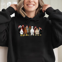 Adorable Santa Hat Chickens Holiday Lights Hooded Sweatshirt, Christmas Chicken Hoodie, Humorous Farmer Xmas Pullover, Chicken Lover Holiday Present