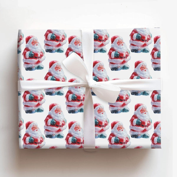 Retro Santa Figurine Gift Wrap, Vintage Santa Wrapping Paper, Watercolor Christmas Wrapping Paper, Nostalgic Holiday Gift Wra