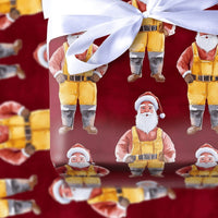 Whimsical Santa Claus Gift Wrap, Yellow Overalls Santa Wrapping Paper, Red Background Christmas Wrapping Paper, Holiday Present Paper Roll