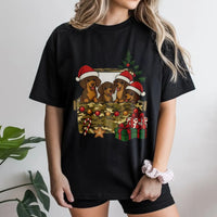 Wiener Dog Puppies Camo Box Shirt, Dachshund Christmas T-Shirt, Adorable Dog Lover Holiday Tee, Winter Puppy Graphic T-Shirt