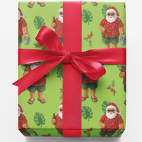 Hawaiian Beach Gift Wrap, Tropical Santa Wrapping Paper, Summer Christmas Wrapping Paper, Coastal Holiday Gift Wrap
