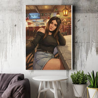 Comfy Holiday Selfie Wall Canvas, Christmas Tavern Portrait Canvas, Festive Pub Scene Canvas Print, Winter Living Room Wall Decor Xmas Present