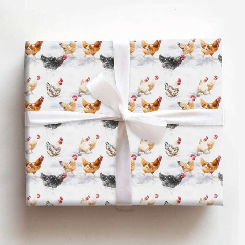 Watercolor Farm Animal Gift Wrap, Chicken Christmas Wrapping Paper, Winter Rooster Wrapping Paper, Rustic Holiday Gift Wrap, Farm Xmas Roll